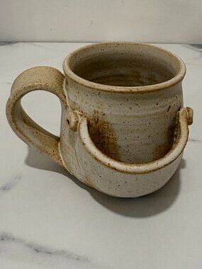 Tea Bag Holder Mug, Hand Thrown Studio Pottery  Mug Rustic Speckled Glaze 10 oz